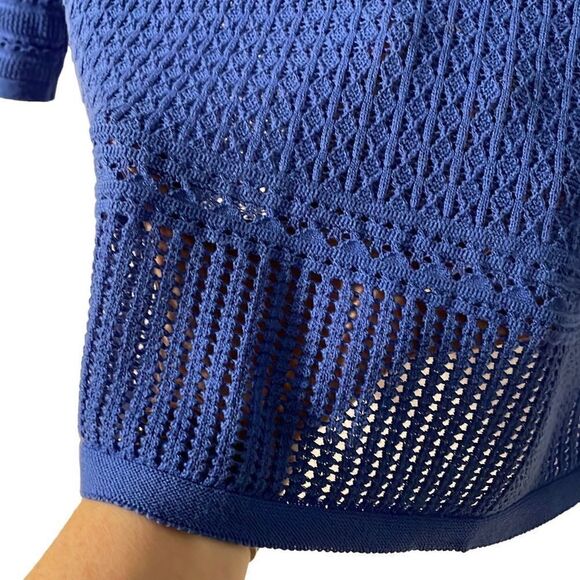 Talbots blue 100% cotton open stitch sweater bracelet sleeves Small Petite - Picture 8 of 10
